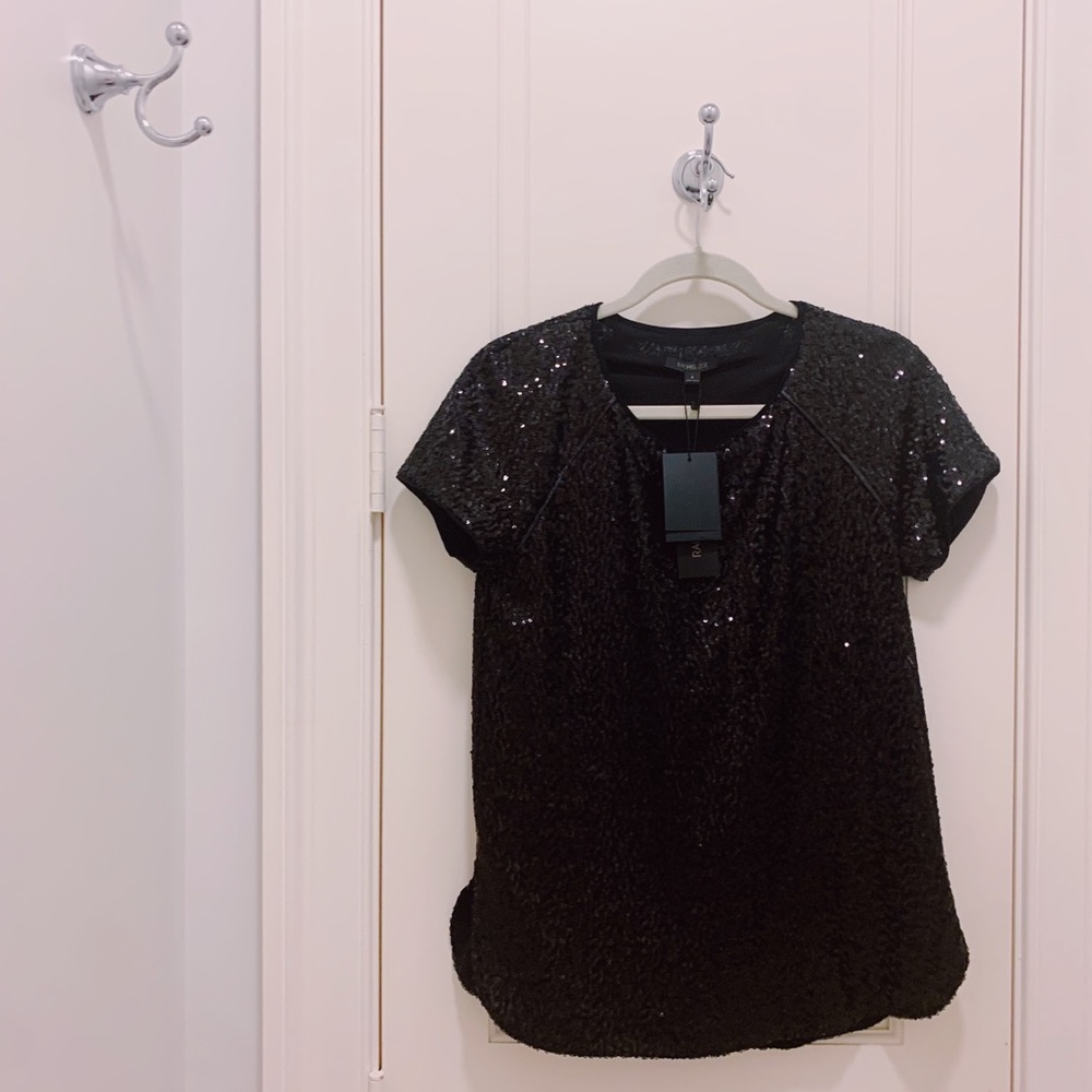 *BNWT*RACHEL ZOE-BLACK SEQUIN/SPARKLY RAGLAN DRESSY FANCY GOING OUT SHIRT/TOP 4